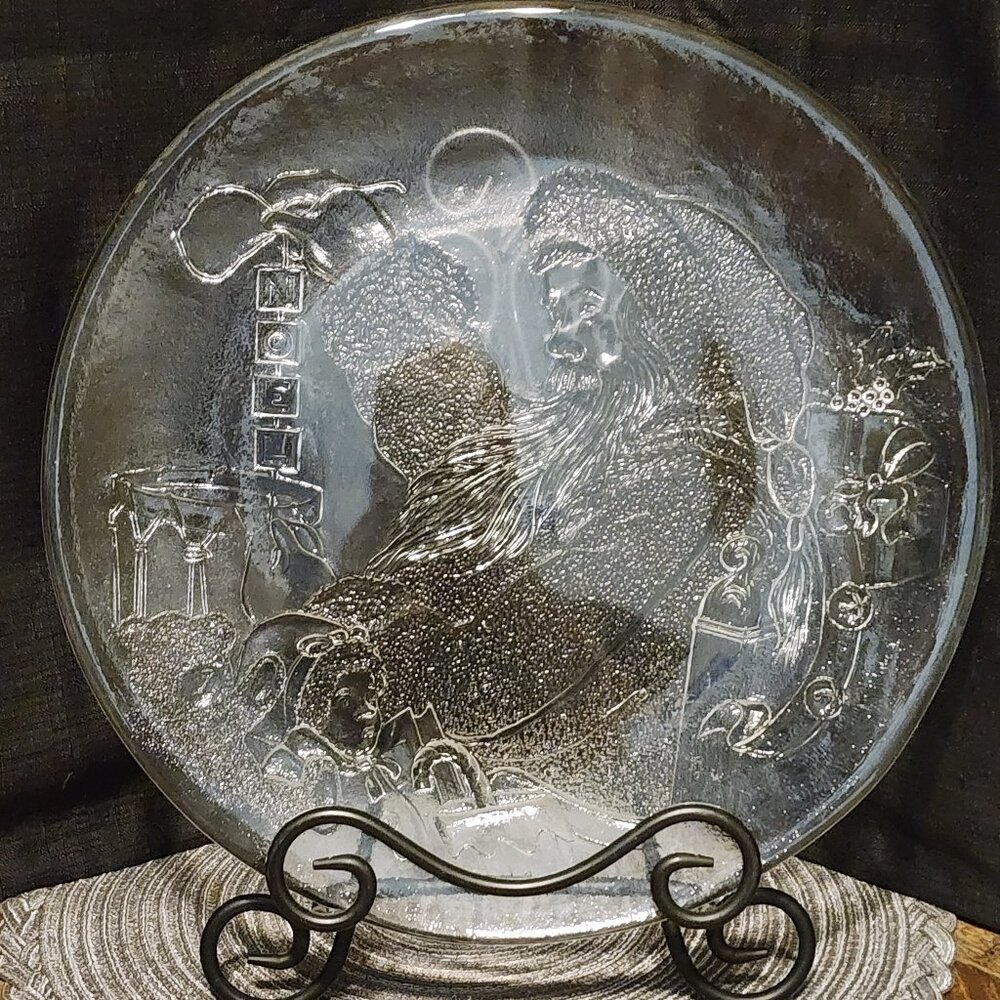 Libbey Santa Claus Noel 12.25 Inch Glass Serving Platter - Vintage Holiday
